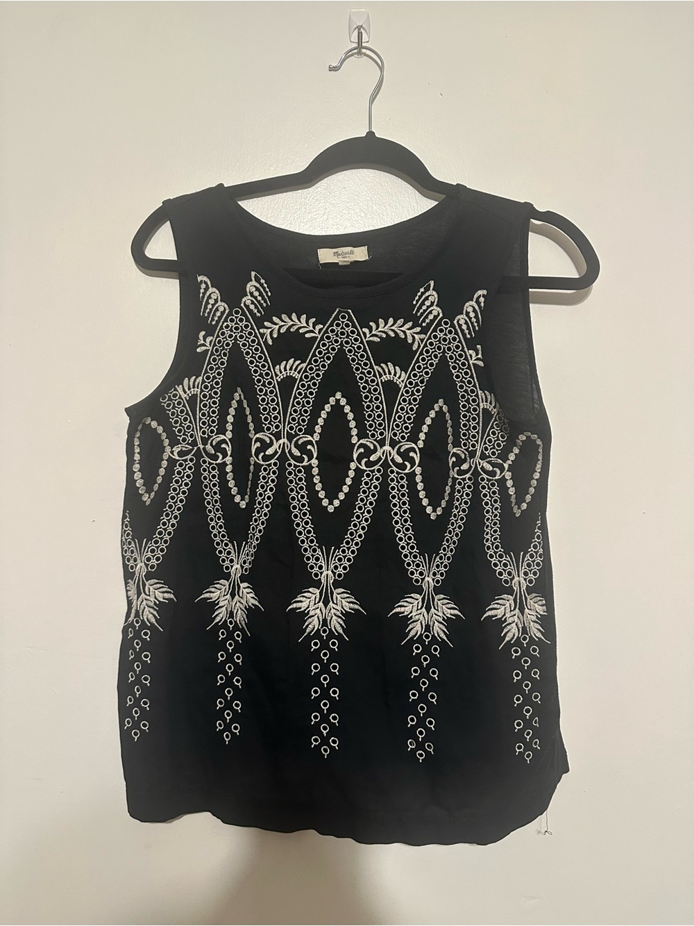 Madewell Black Tank Top with White Embroidered Motif